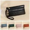Solid Color Two Zipper Coin Purse Multi-pocket Korean Style Lychee Pattern Long Wallet Card Holder Large Capacity Shopping 1