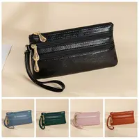 Solid Color Two Zipper Coin Purse Multi-pocket Korean Style Lychee Pattern Long Wallet Card Holder Large Capacity Shopping 1
