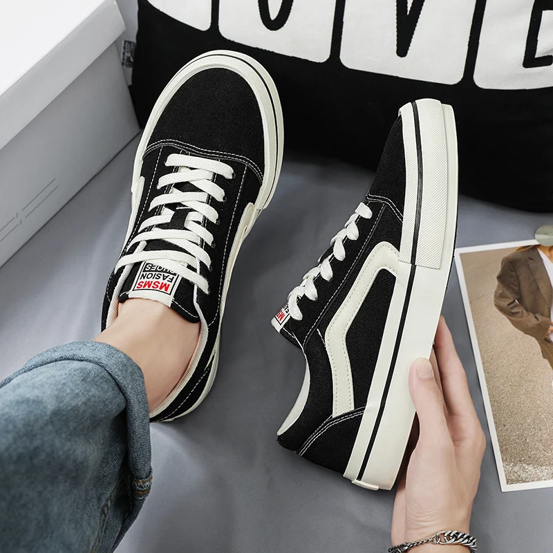 Hot Classic Black Men Canvas Shoes Fashion Lace-up Men's Vulcanized Shoes Breathable Skateboard Canvas Sneakers Man Espadrille 4