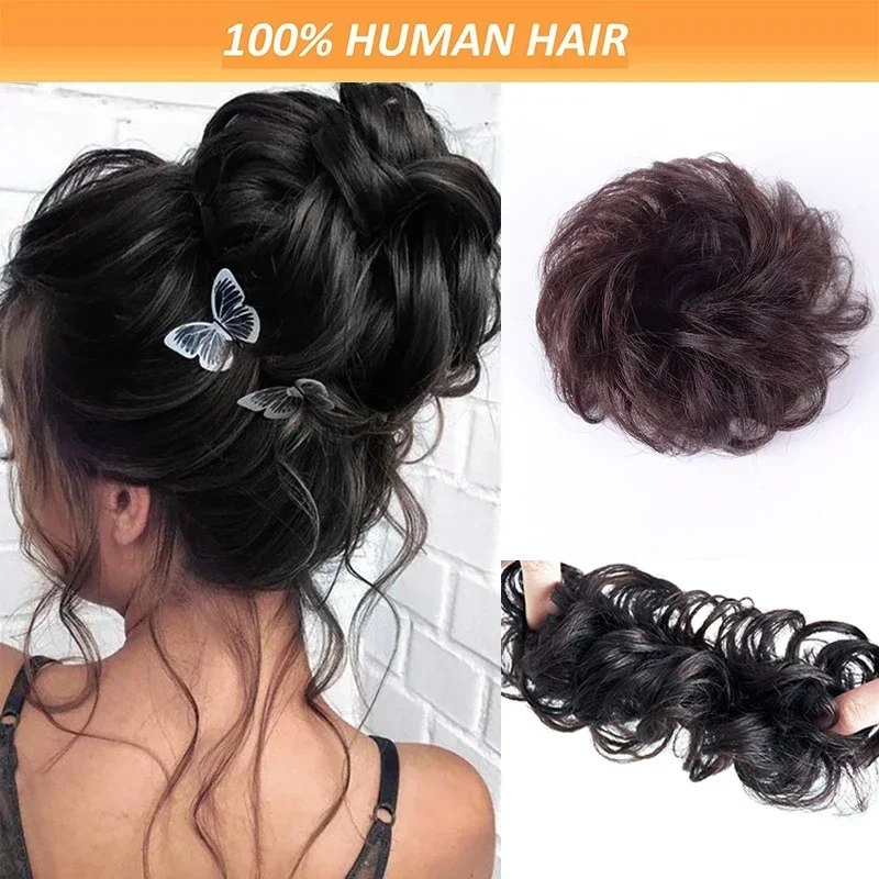 100% capelli umani grande panino disordinato updo pezzo di capelli estensioni chignon donne parrucchino elastico scintillato updo chignon per l'uso quotidiano