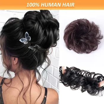 100% capelli umani grande panino disordinato updo pezzo di capelli estensioni chignon donne parrucchino elastico scintillato updo chignon per l'uso quotidiano