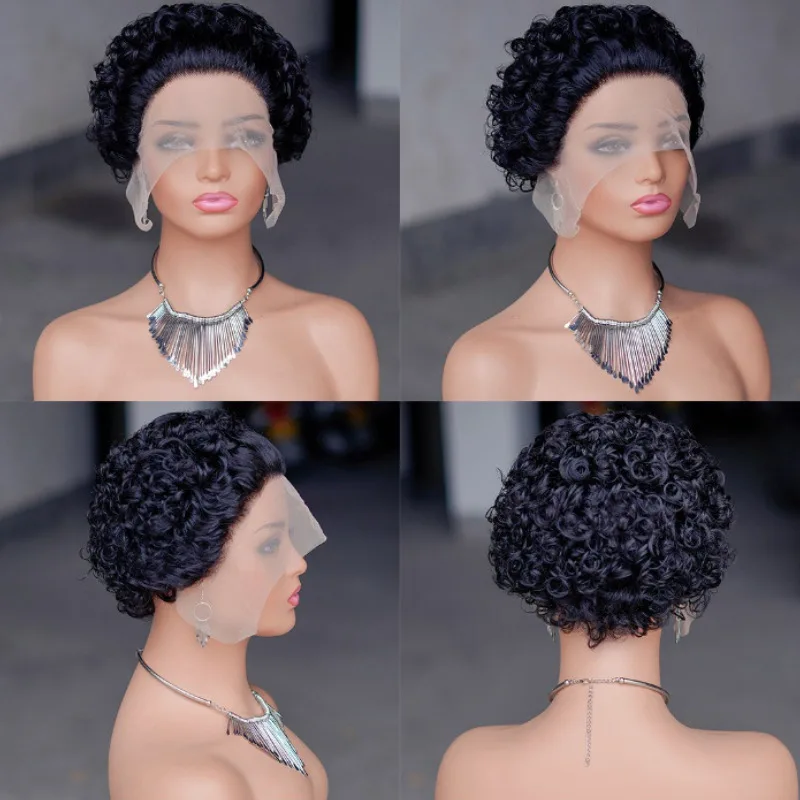 Human hair wig lace front wig human hair wigs front lace wig Color 613 Short Curly Wig For Black Women 13x1 Pixie Cut Curly Lace Frontal Explosive Wigs Brazilian Virgin Remy Human Hair Wig