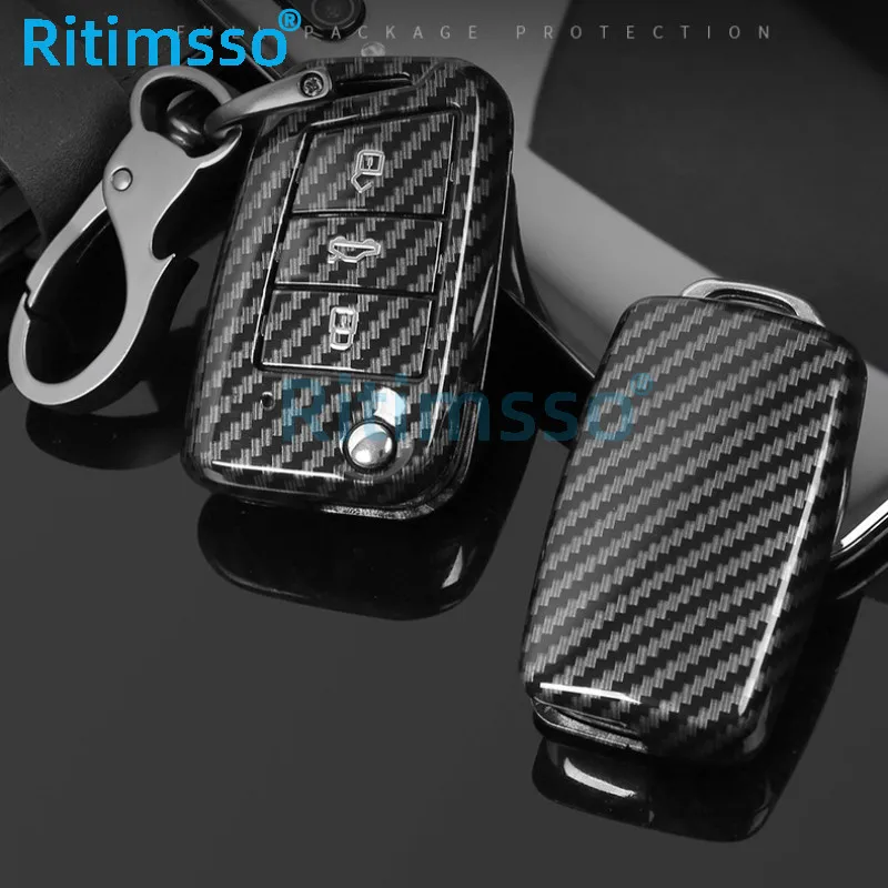 Carbon Fiber ABS Car Key Case For VW Volkswagen Polo Golf 4 5 6 7 T5 Passat B6 B5 Skoda Octavia A5 A7 Seat Leon Ibiza Ateca