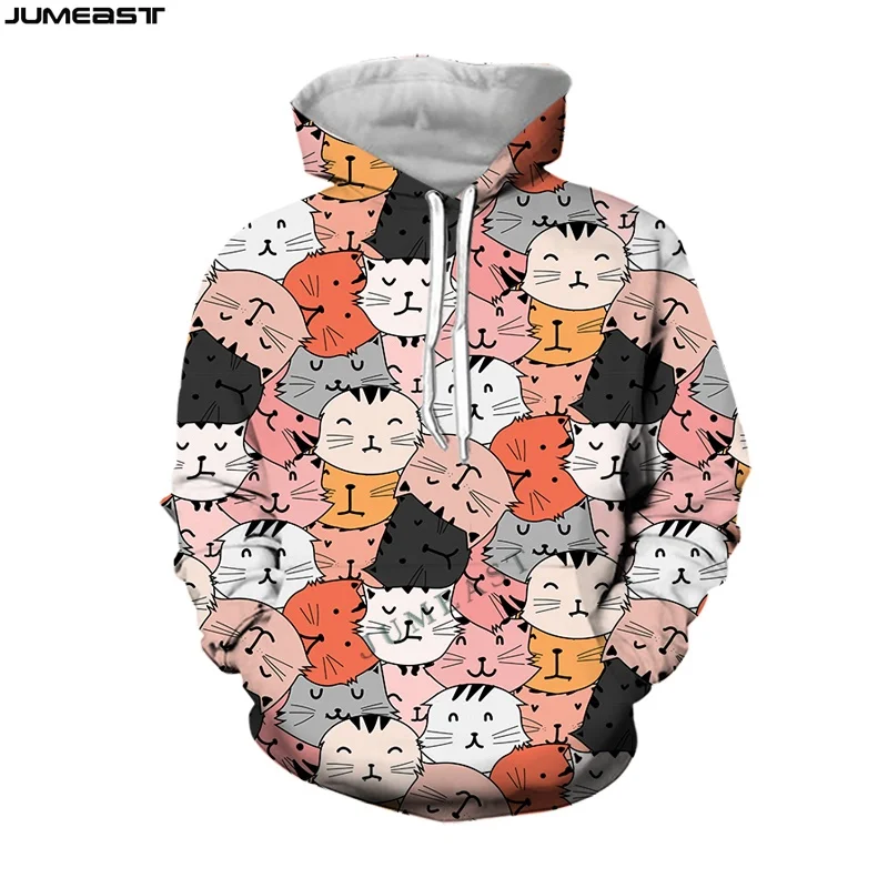 Jumeast Men Women 3D Sweatshirt Oversized Male Female Cartoon Lovely Animal Cat Hip Long Sleeve Cap Hoody Sport Pullover Hoodies
