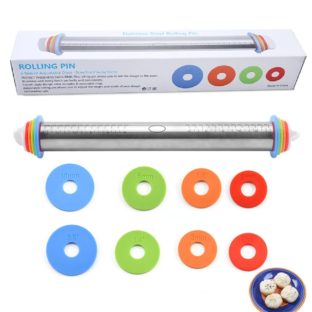 Adjustable Rolling Pin With Thickness Rings Silicone Pastry Mat Stainless  Steel Dough Roller For Baking Fondant Pizza Pie Pasta - AliExpress