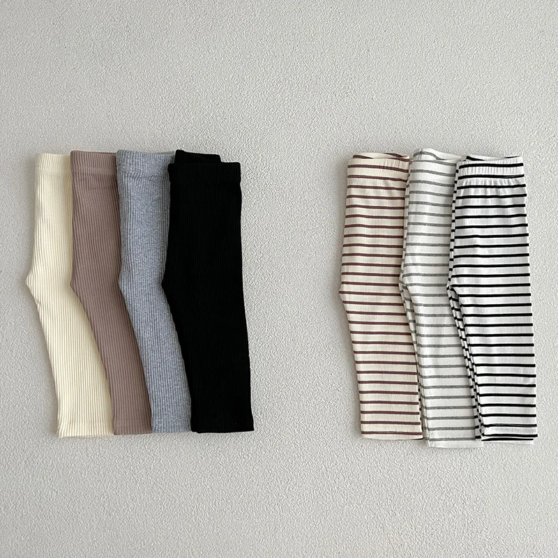 가을 용수철 여아 코튼 레깅스, 남아 및 여아용 골지 전체 길이  의류, 스키니..