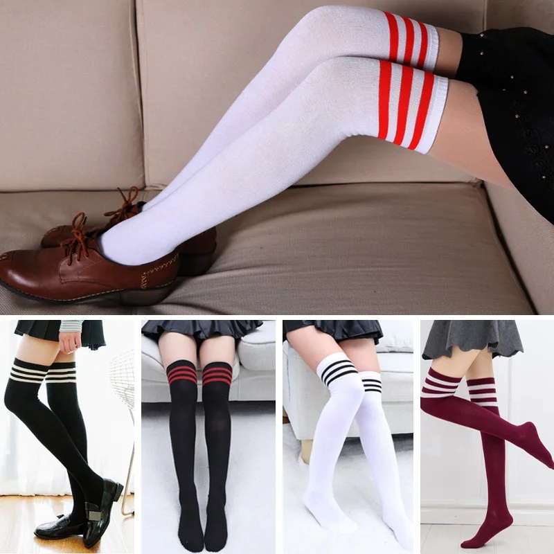 2 Paires De Bas Overknees Rayés - Style Cirque/Halloween - Polyester Élastique - Pour Cosplay, Fête, Déguisement