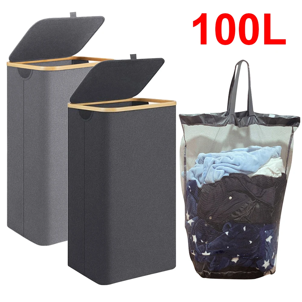 Portabiancheria 90 Litri Cesto Per Biancheria Pieghevole 90L - Tessuto Oxford, Nero, Portatile E Idrorepellente Cesto Organizzativo - 8