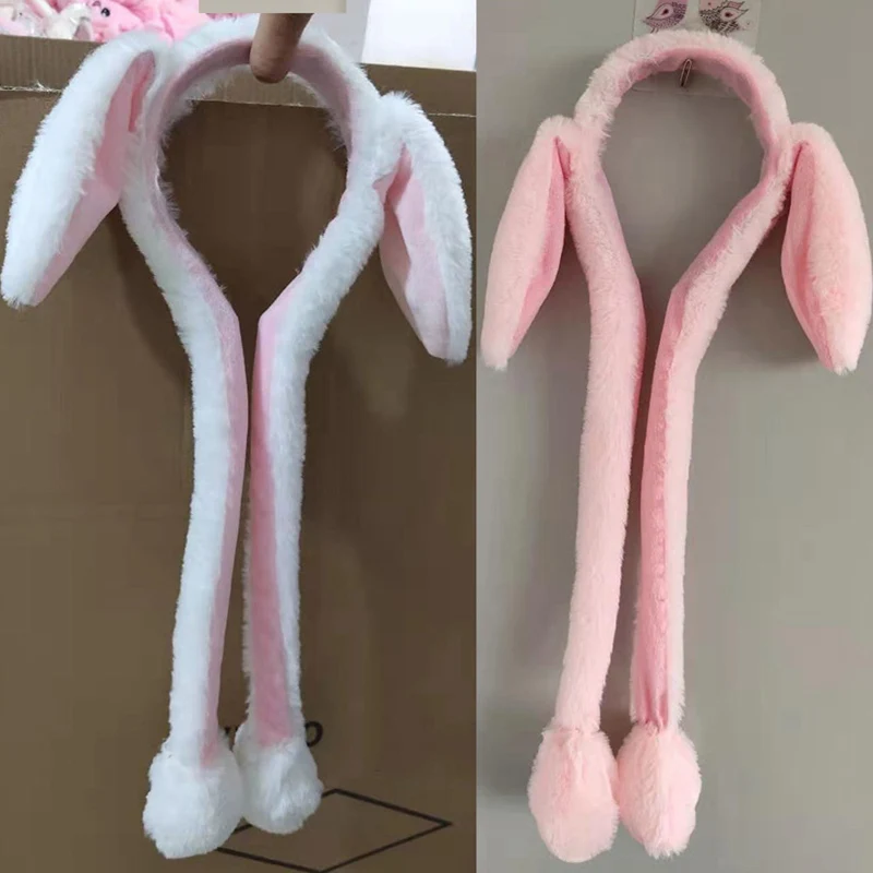 Cute Rabbit Ear Hat Headband for Kids Girls Can Moving Bunny Ears Plush Toy Lugs Hair Hoop Party Photo Props Adult Gift Headwear