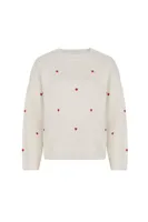 Pull en tricot pour femme, couleur crème, avec broderie de cœur rouge, col rond, manches longues, décontracté, confortable et tendance 4
