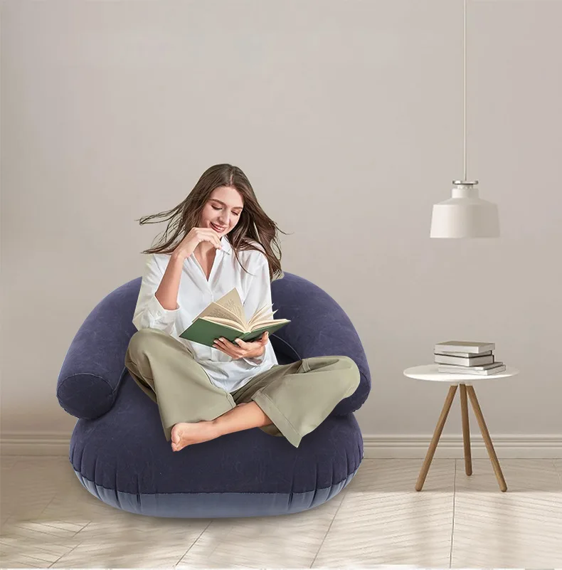 Inflatable Lazy Sofa U-shaped Flocking with Armrests, Backrest Seat Outdoor Pvc Indoor Portable Single Inflatable Sofa