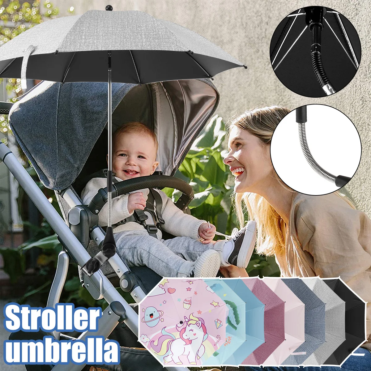 Universal Baby Car Pram Umbrella 360 Degrees Adjustable Shade Umbrella UV Sun Rain Protection Parasol Baby Carriages mini umbrella