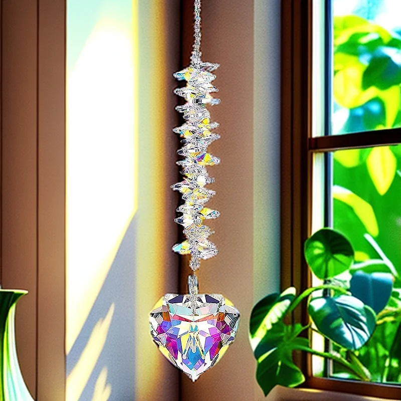 1pcs Clear Glass Crystal Heart Prism Pendant Suncatcher for Windows Indoor Outdoor Garden Hanging D&eacute;cor Gifts for Women Mom