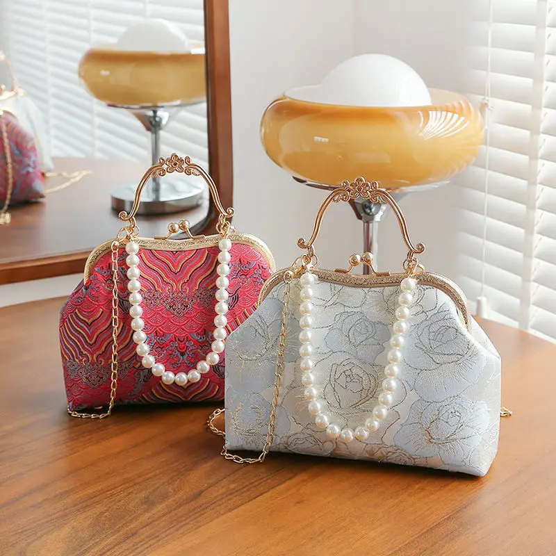 Vintage Classic Lace Bag Beads Wedding Shell Lock Bags Women Shoulder Crossbody Bag Chain Women's Handbags Purses Crossbody Bag Women Handbags