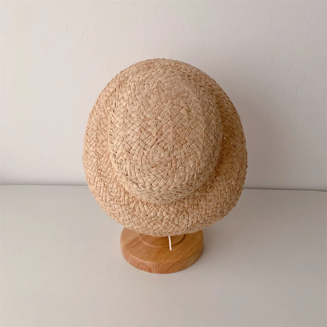 Summer Sun Hat Girls Raffia Straw Hat Retro Travel Sunscreen Beach Vacation with Lacing for Children Holidays