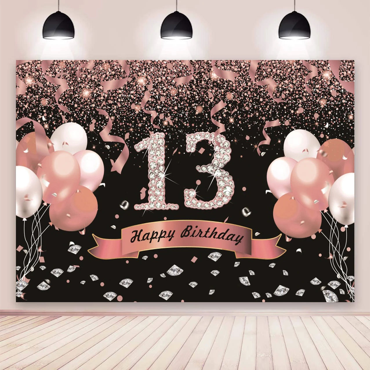 

Rose Glod 13th Birthday Backdrop Boys Girls 13 Years Old Birthday Party Custom Photography Background Cake Table Decor Banner