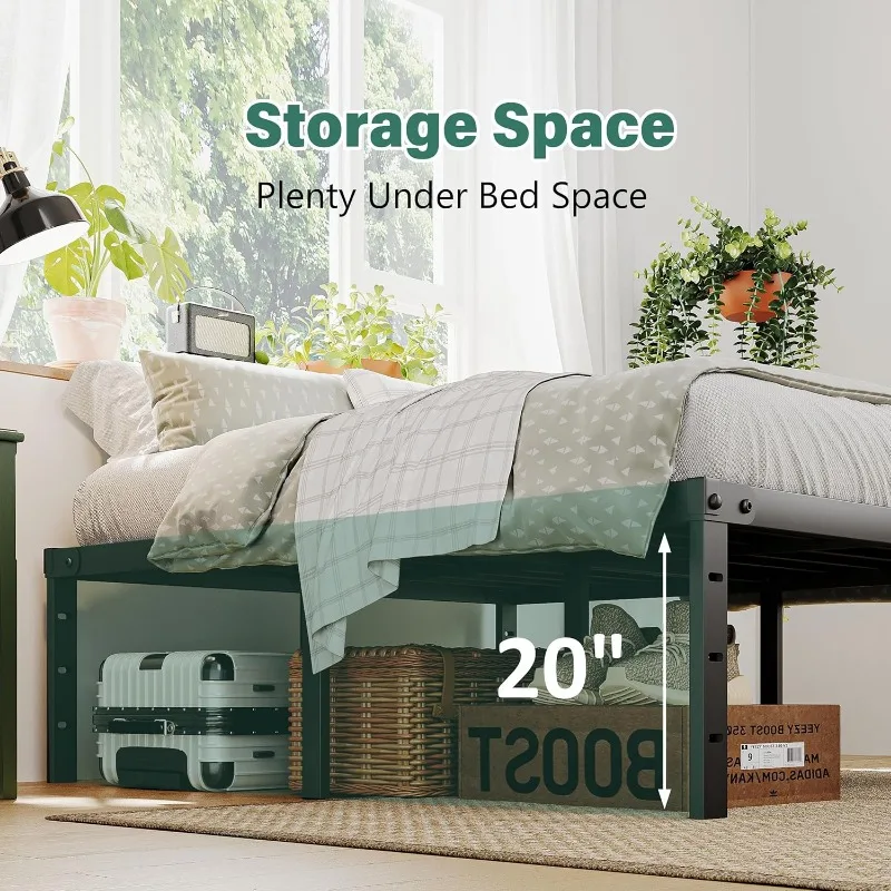 20 Inch Queen Size Bed Frame, Tall Metal Platform Base with Large Storage Space, Heavy Duty Steel Slats, Easy Assembly 5