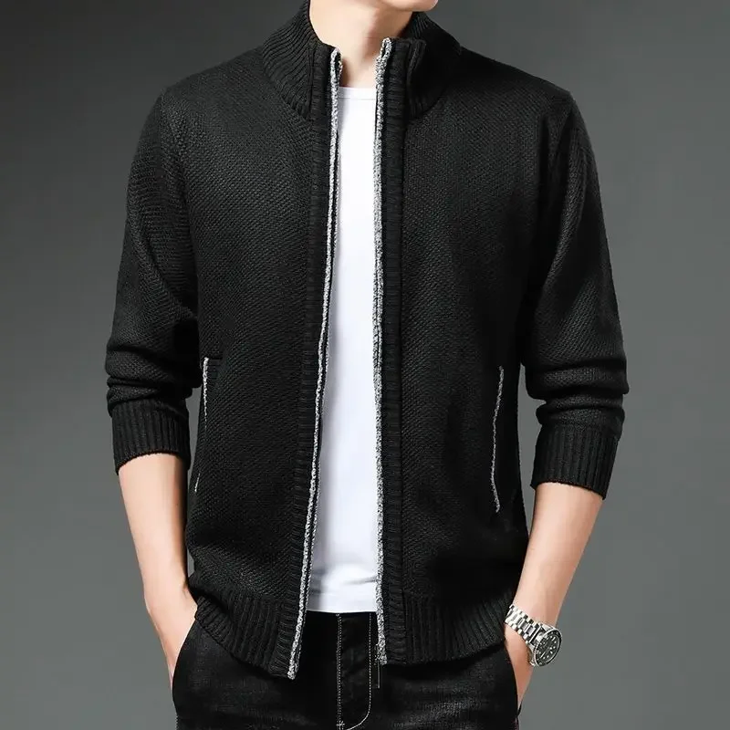 thumbnail image 1 of Cárdigan de punto con bolsillos para hombre, abrigos de manga larga, ropa popular coreana, suéter para hombre, corte holgado, ropa de calle original informal, 1 of 5