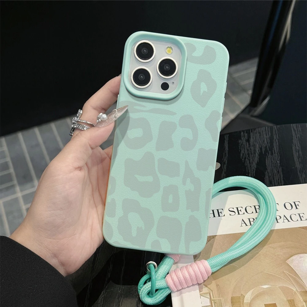 Chic Leopard Print Phone Lanyard with Shockproof Case Cover