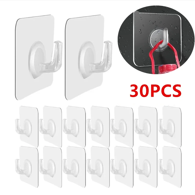 Adhesive Hooks 30pcs Strong Adhesive Hook Seamless Photo Frame Hanger Hook Waterproof Kitchen Bathroom Accessories Multifunctional Storage