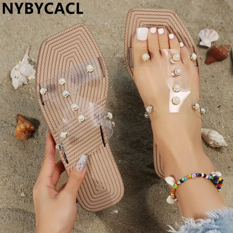 

pearl Women's Summer Footwear Bohemian Style Flat beach slipper Slaps Women PVC Sandalias Mujer Verano 2023 Zapatillas Mujer New