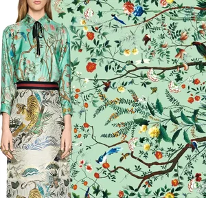 Brand Flower Printed Imitation Silk Satin Fabric for Dress Skirt Women's Summer Fashion 100% Polyester Fabrics Cloth Per Meter