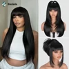 3X1 Middle Part Lace Wig Bone Straight Human Hair Wig With Bangs Brazilian Full Machine Made 100% Human Hair Wigs For Women 1