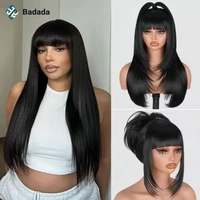 3X1 Middle Part Lace Wig Bone Straight Human Hair Wig With Bangs Brazilian Full Machine Made 100% Human Hair Wigs For Women 1