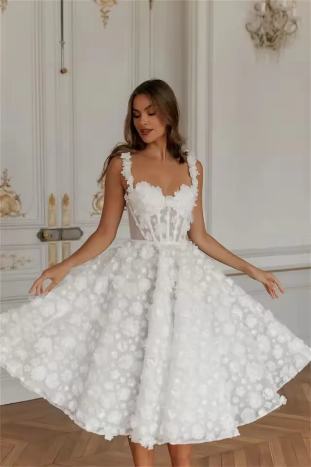 Customized Spaghetti Strap A-Line robes de soirée V Neck Knee-Length Evening Dresses Applique Valentines Day Wedding Dress AE505 4