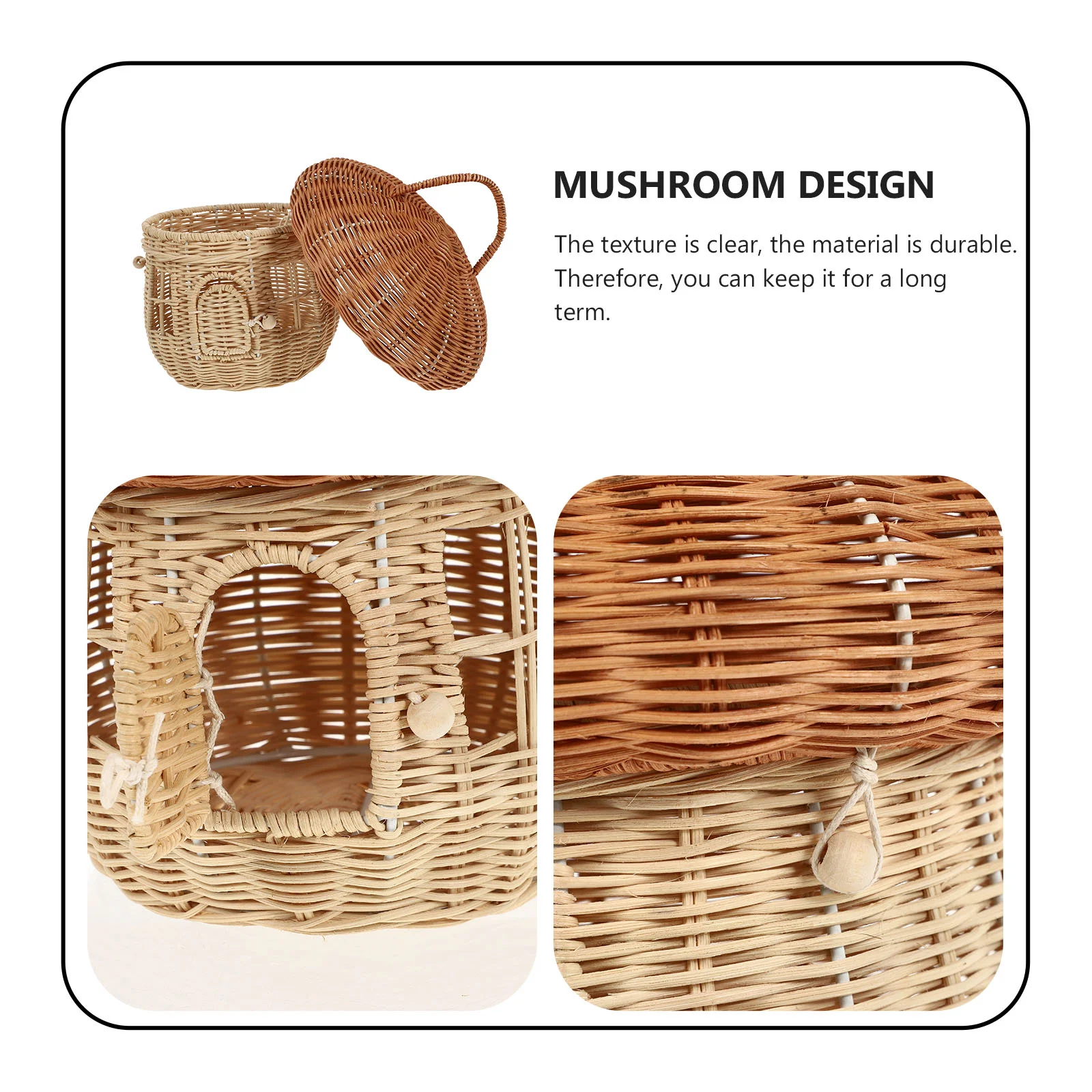 Rattan Mushroom Basket Woven Storage Bins Portable Desktop Adornment Trash Can Shape Photo Prop Containers Home ganization 6