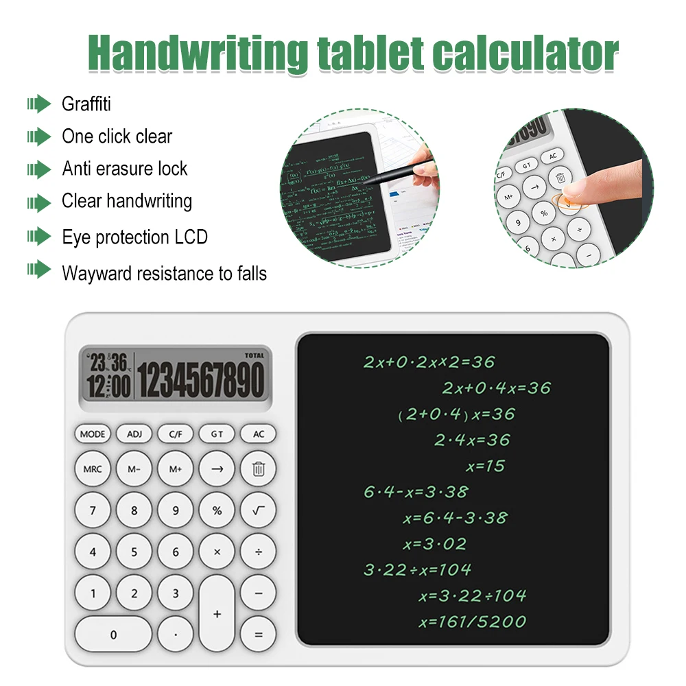 

Foldable Calculator & LCD Writing Tablet Digital Drawing Pad 12 Digits Display with Stylus Pen Erase Button Lock Function