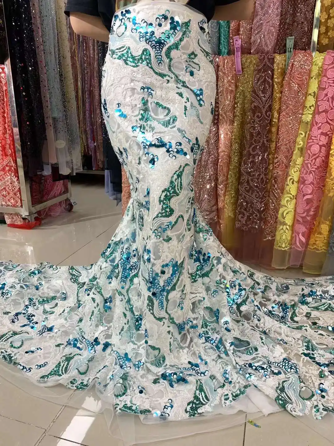 

2023 High Quality African Nigerian Tulle Lace Fabric Sequins Embroidery French For Wedding Party Dress Sewing Material ZX63258