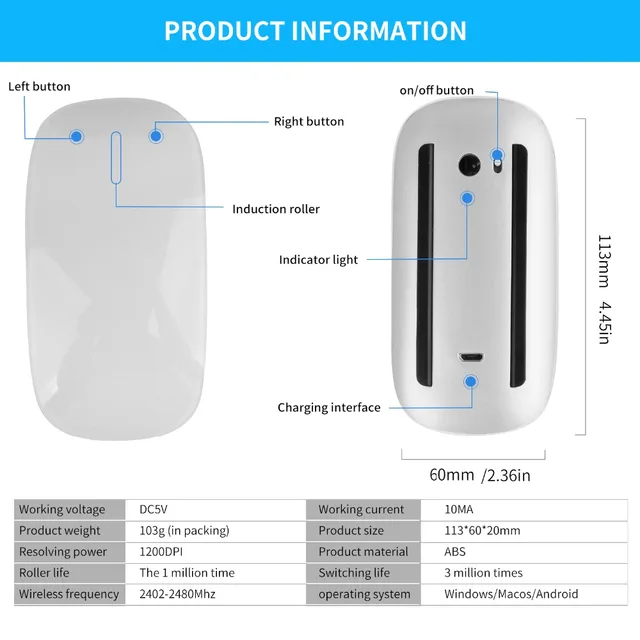 Bluetooth Wireless Mouse Silent Rechargeable Laser Computer Mouse Slim Ergonomic PC Magic Mice For Apple Macbook Microsoft IPAD 6