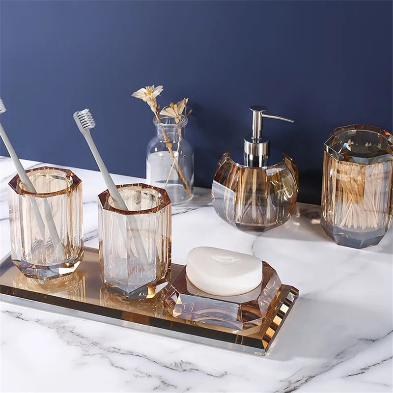 Bathroom Accessories Set Crystal Glass Dispenser & Dish Gargle Cup Swab Box Tray Wedding Gifts Birthady Presents _ - AliExpress Mobile