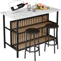 Kitchen Island with Seating & Storage Shelf, Faux Marble Island Table for Kitchen, Modern Bar Table and Chairs Set for 2,Dining 1