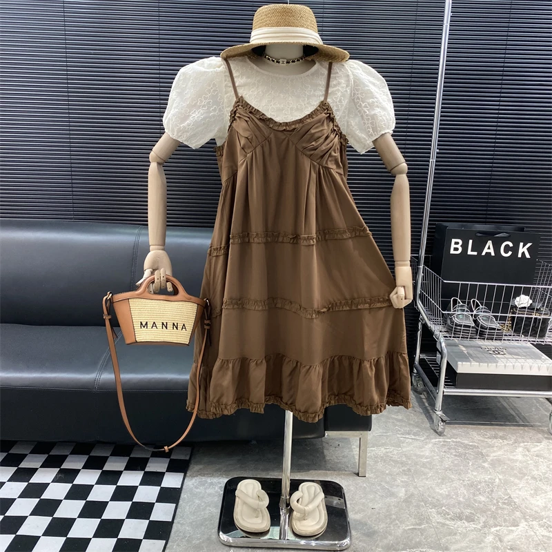 

Новинка 2022, модный дизайнерский новый стиль, ретро Топ с пышными рукавами и круглым вырезом, плиссированная юбка на бретельках с агарическими краями, комплект из двух предметов