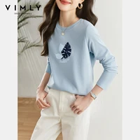VIMLY T-shirts à manches longues pour femme, col rond, automne 2026, décontractés, brodés de fleurs, hauts amples en tricot pour femme A2960 3