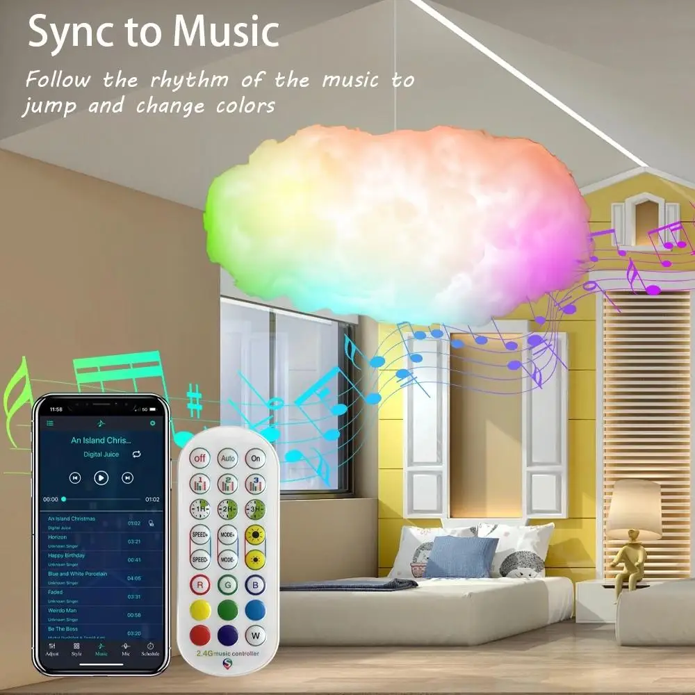 

USB Cloud Light APP Control Music Synchronization 3D RGBIC Ambient Light Lightning Simulation Clouds Bedroom Room Light