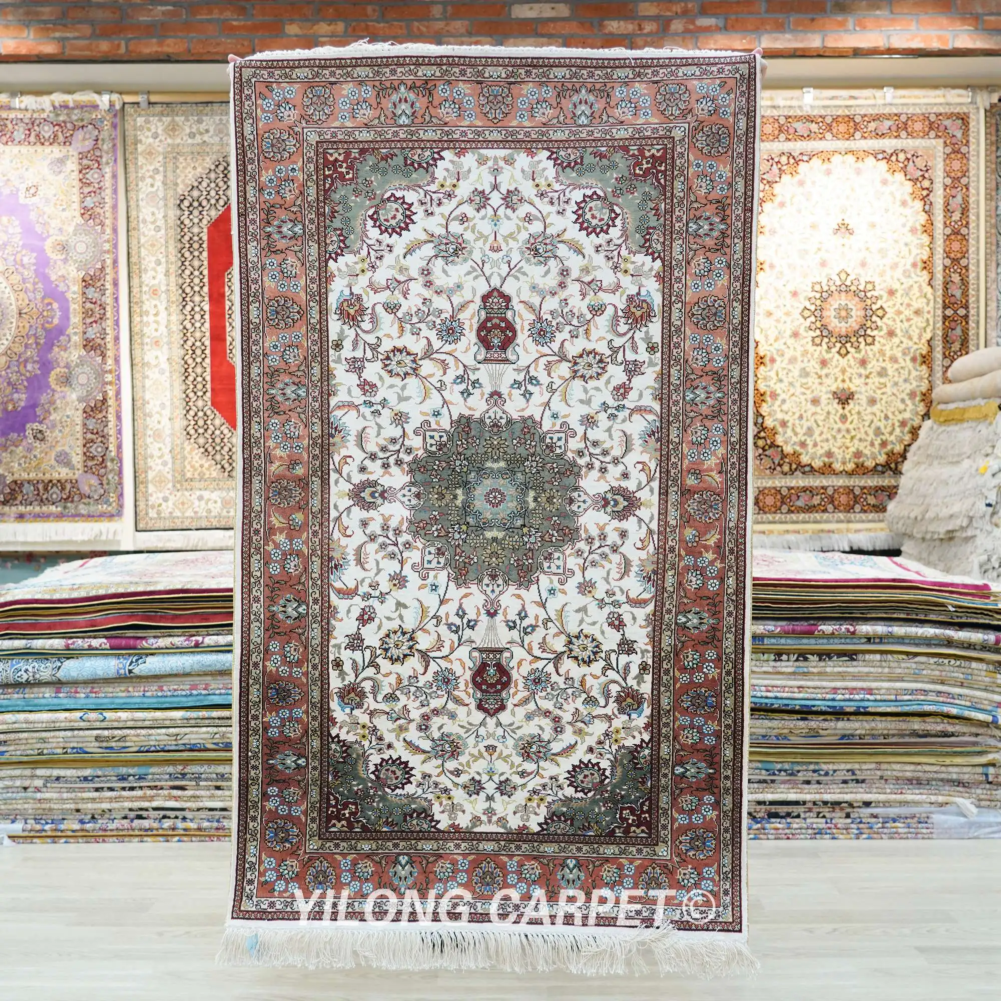 3x5 Tabriz Persian 실크 카펫 골동품 블루 빈티지 동양 골동품 양탄자 (TJ394A)