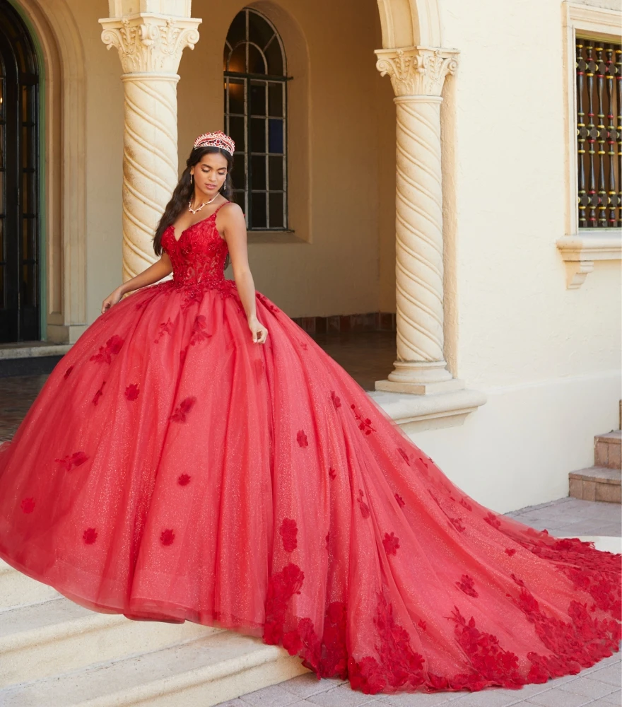 

Lorencia Red Quinceanera Dresses 2023 Ball Gown Spaghetti Sequins Beaded Lace Appliques Sweet 16 Dress Vestido De 15 Anos YQD152