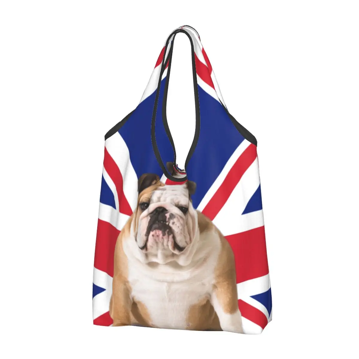 

Cute Printed Union Jack English Bulldog Shopping Tote Bag Portable Shoulder Shopper British Flag Patriotic Dog Handbag