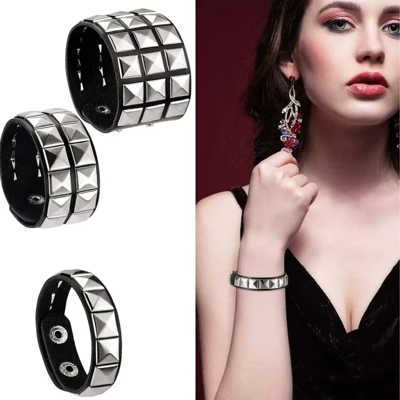 2026 PU Leather Bracelet 80s Punk Bracelet Adjustable Goth Cuff Gothic Spiked Rivet Buckle Wristband for Men Women