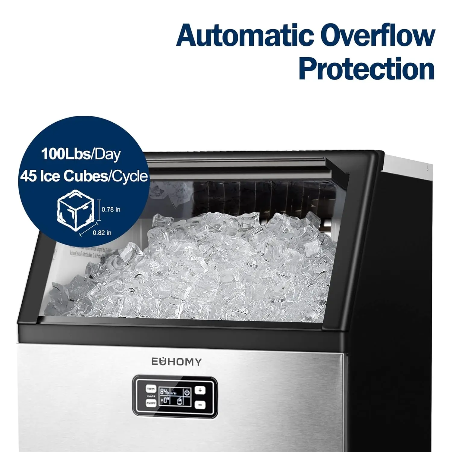 Commercial Ice Maker Machine, 100lbs/24H Stainless Steel Under Counter ice Machine with 33lbs Ice Storage Capacity, Freestanding 2