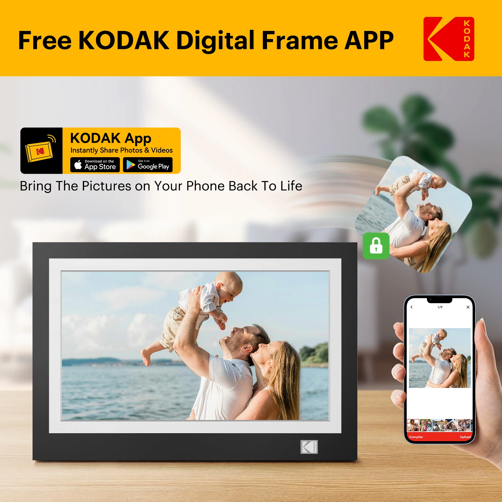 【1 year warranty】Kodak 11.6 Inch WiFi Digital Picture Frame,1366*768 HD IPS Touch Screen with 32GB Storage,Instant Share Photo