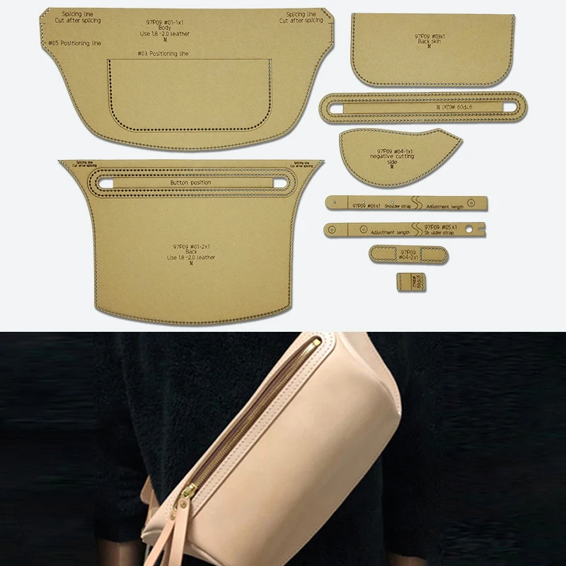 NUBECOM Handmade Leather Backpack Making Sewing Pattern Kraft Template DIY Chest Bag Crossbody Purse Making Kraft Stencil 9PCS
