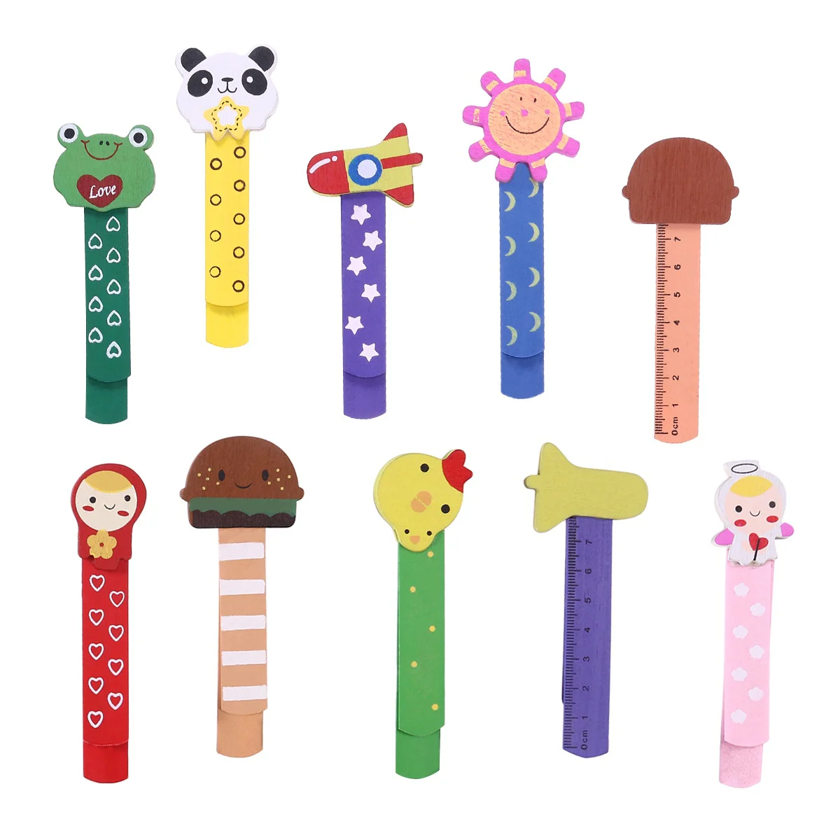 

10 Pcs Book Marker with Scale Wood Bookmarks Wooden Cartoon Bamboo Markers Child