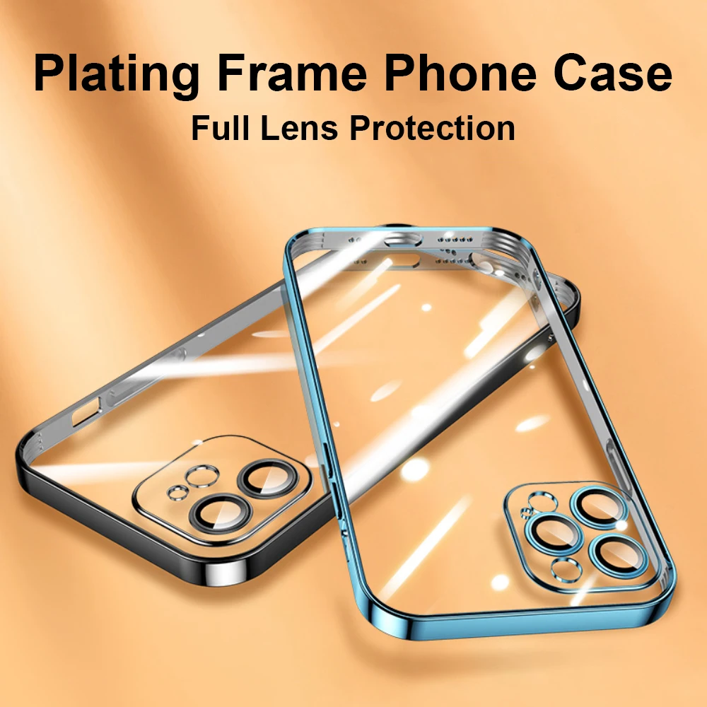 

Electroplated Edge Phone Case For iPhone 13 12 Mini 11 Pro Max Case With Camera Lens Protection Soft TPU Clear Back Cover