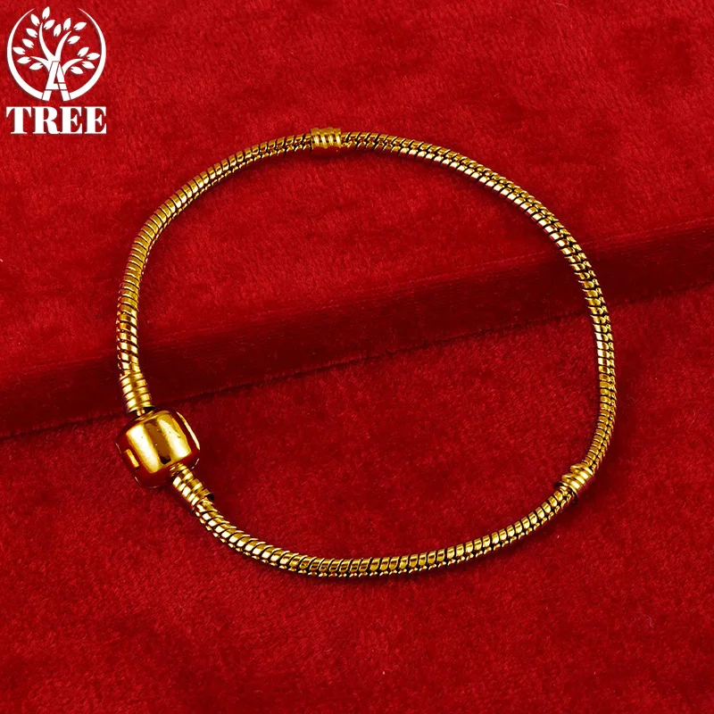 

ALITREE 24K Yellow Gold Bead Snake Chain Bracelet For Woman Party Wedding Fashion Jewelry Beautiful Lady Birthday Christmas Gift