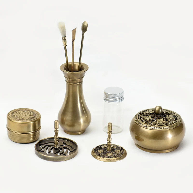 

PINNY High Quality Set Copper Incense Burner Fine Censer Tool Box Gifts And Crafts Home Decorations Incense Holder Aroma Furnace