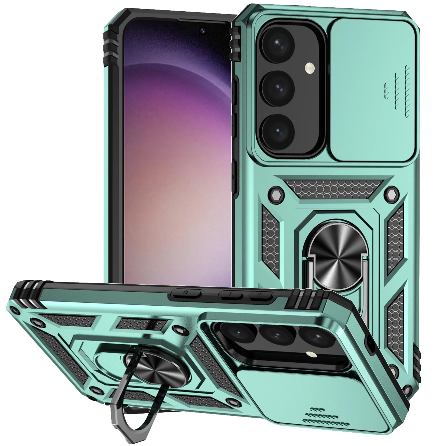 Luxury Armor Case with Ring Holder and Slide Lens Stand - Premium Phone Cover